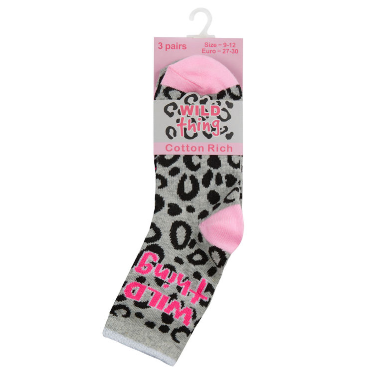 Picture of 43B676-Girls Novelty Printed Crew Socks Grey- 3 Pairs